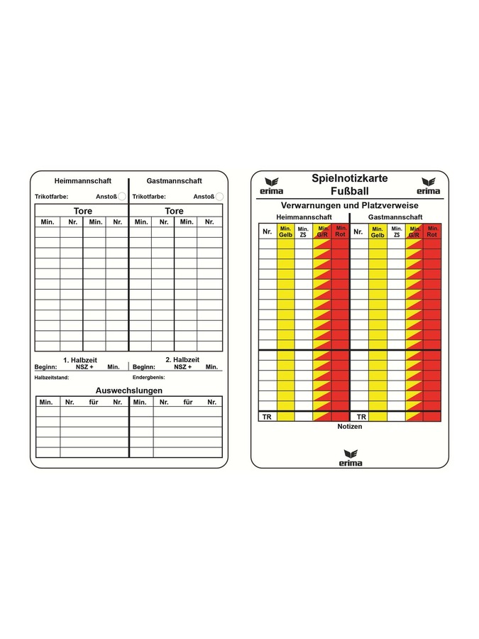 Erima Spielnotizkarten Fußball