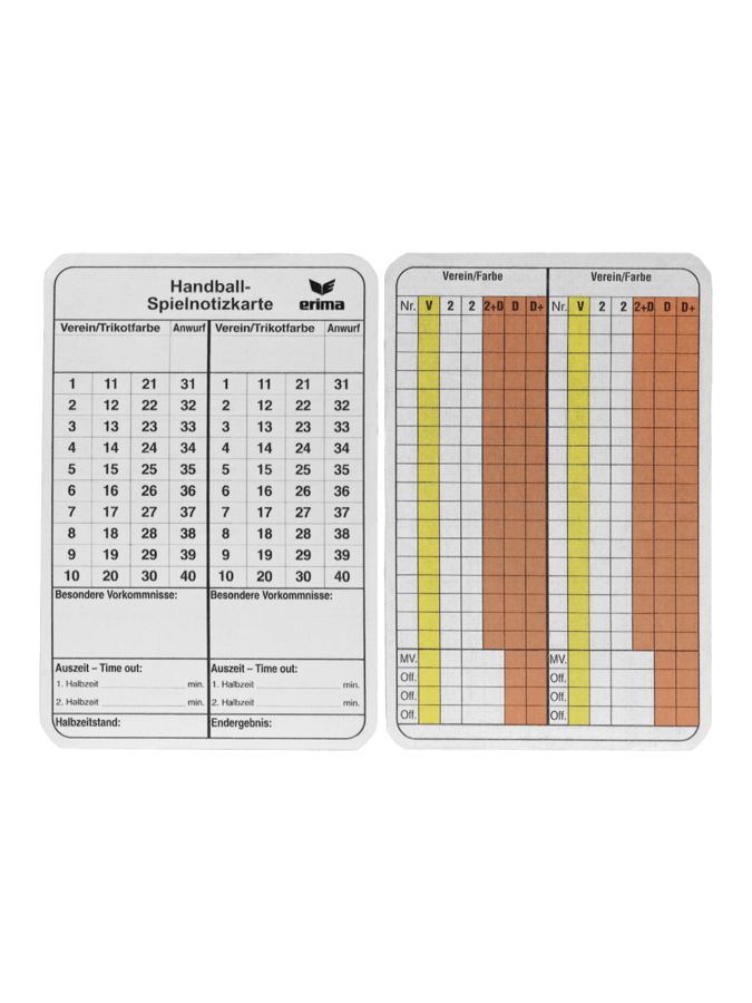 Erima Spielnotizkarten Handball