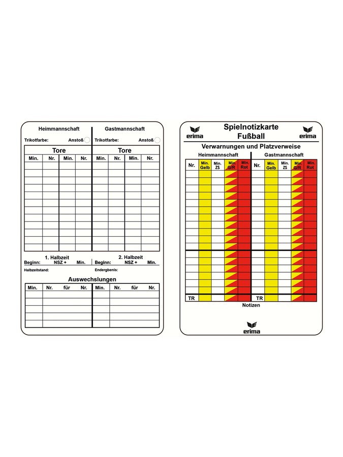 Erima Spielnotizkarten Fußball